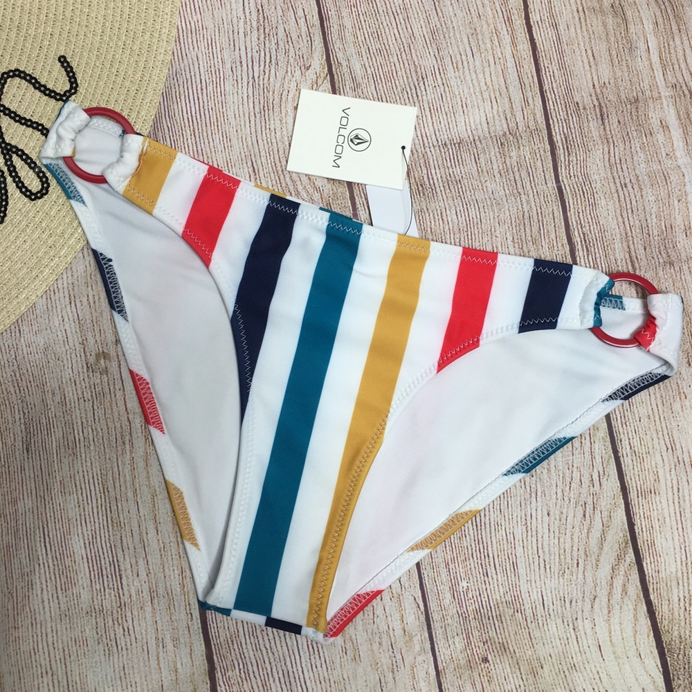 Volcom Draw The Line Rainbow Striped Hipster Bikini Bottoms Size Small - Picture 4 of 9